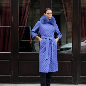 Moda Labella Kaban – Royal Mavi Kapitone Kürk Yakalı